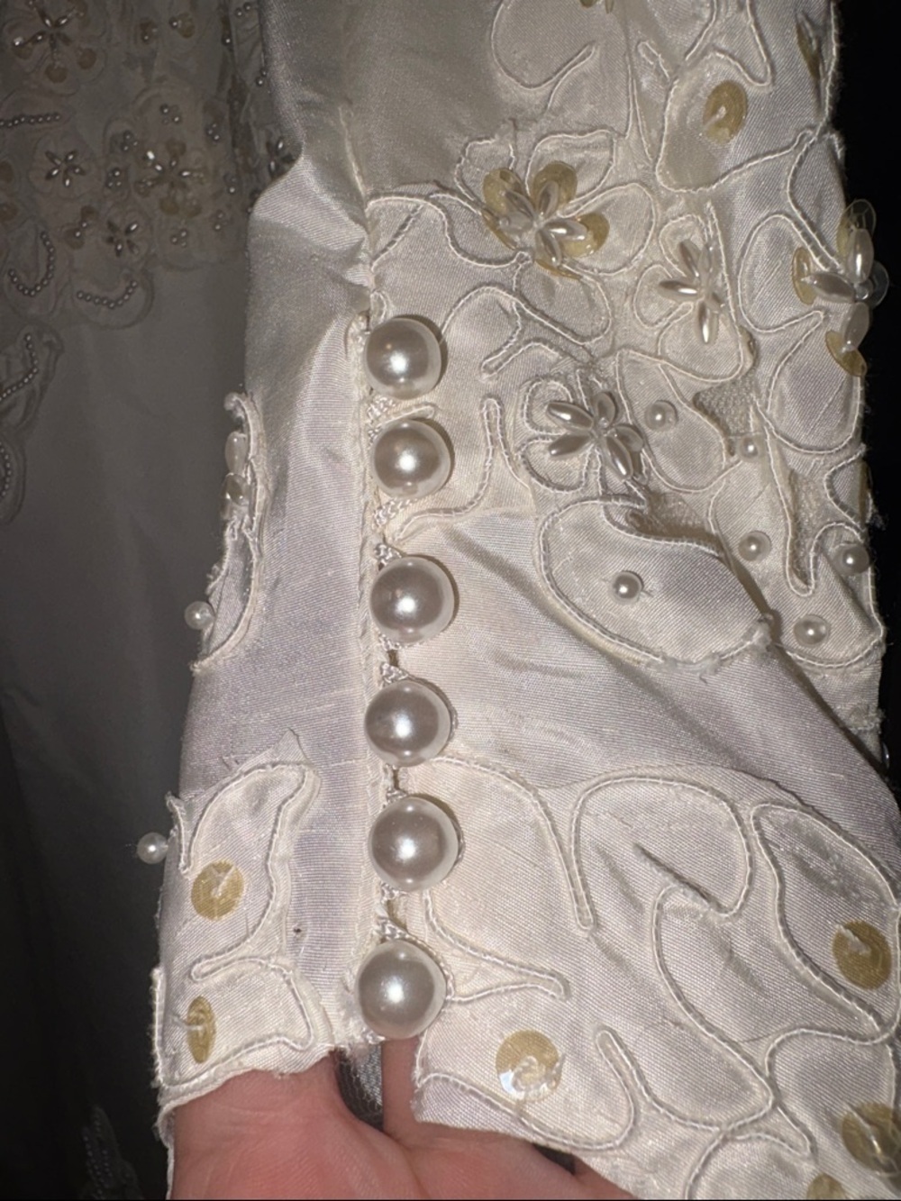 1980s Vintage Ivory Long-Sleeve Wedding Dress Size 8/10 Medium Pearl & Sequin - Picture 17 of 17